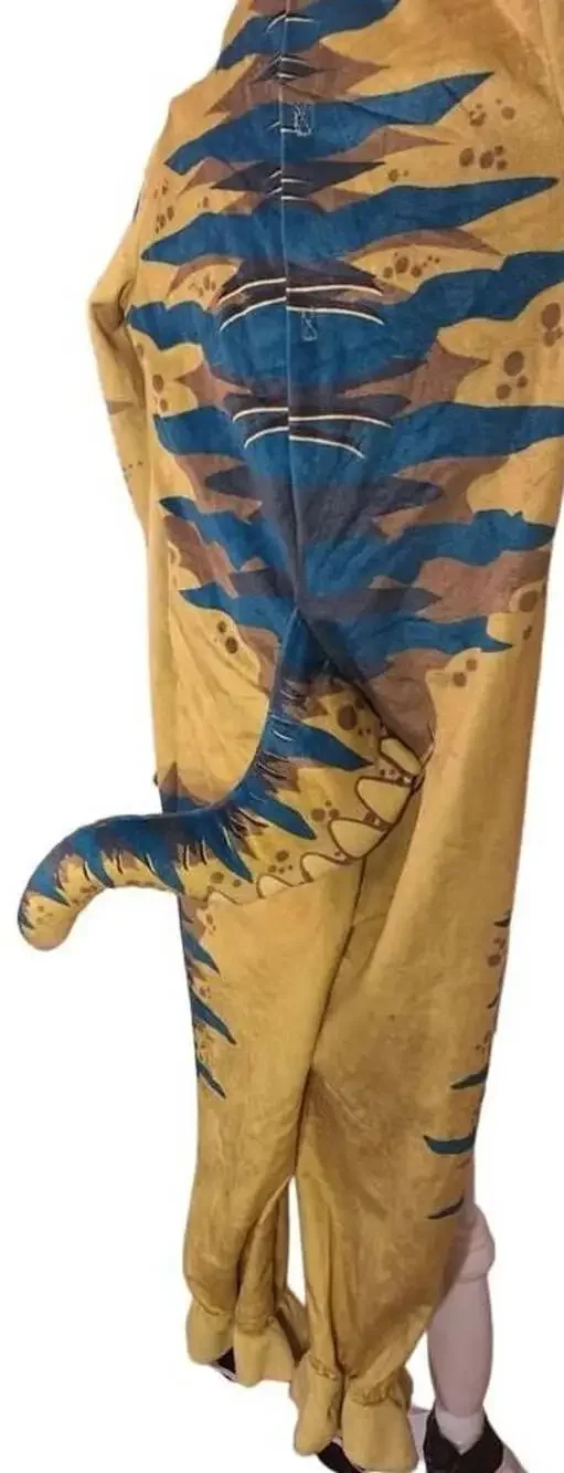 Spirit Halloween Kids Dinosaur Costume Jumpsuit Tail Claws Green Yellow 5-6T